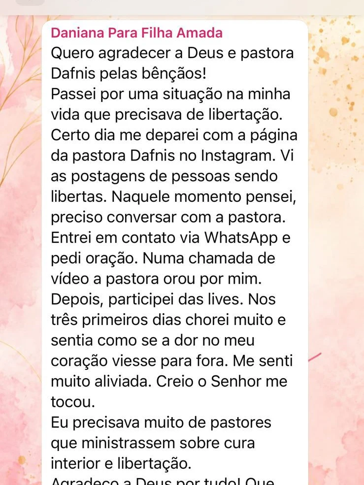 Depoimento de Daniana sobre libertação e cura interior